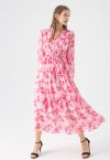 Robe maxi froncée à fleurs délicates en rose vif