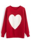 Pull surdimensionné en tricot côtelé One Heart en rouge