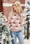 Haut en Tricot Père Noël Fuzzy en Rose