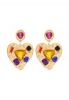 Boucles d'Oreilles en Cristal Multicolore en Forme de Coeur en Or