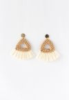 Boucles d'Oreilles Triangle Rotin Raphia Pompon