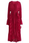 Volant venteux Asymétrique Plissée en Mousseline de Soie Maxi Robe en Rouge