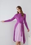 Robe en maille Hi-Lo ceinturée plissée sur le devant en violet