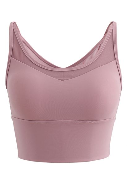 Soutien-Gorge de Sport Mesh Spliced Crisscross Medium Impact en Berry