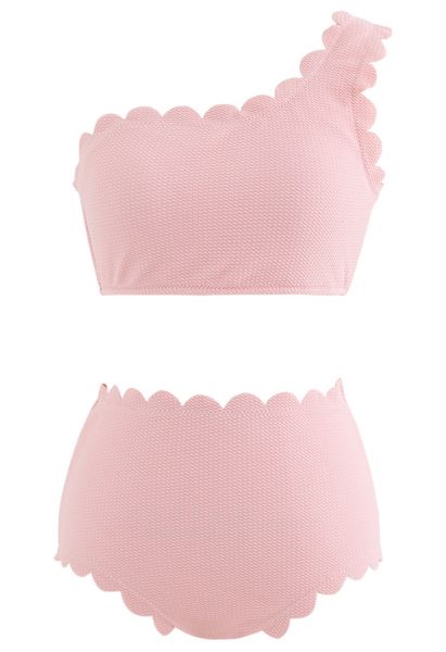 Ensemble de bikini festonné à une épaule en rose