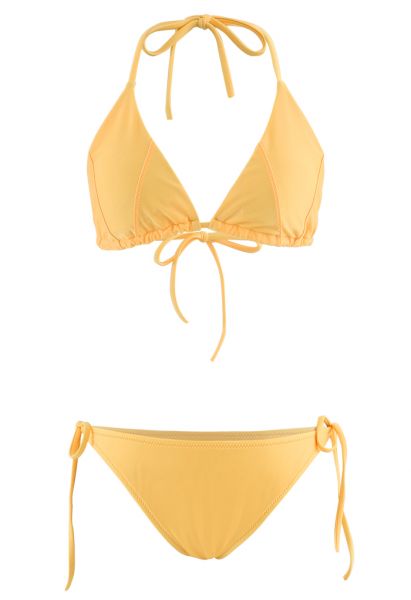 Ensemble de bikini à licou auto-noué en jaune