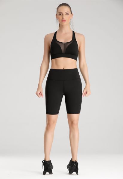 Lignes entrecroisées Embellir Legging court en Noir