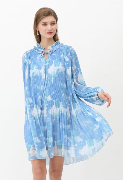 Robe Dolly Tie-Dye Plissée à Manches Bouffantes