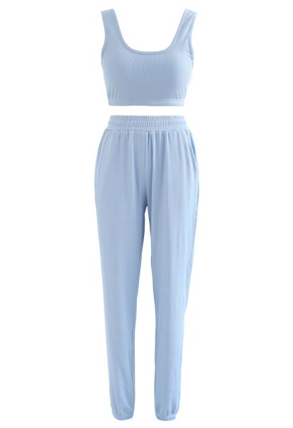 Ensemble soutien-gorge de sport et pantalon de jogging Soft Touch Cami en bleu ciel