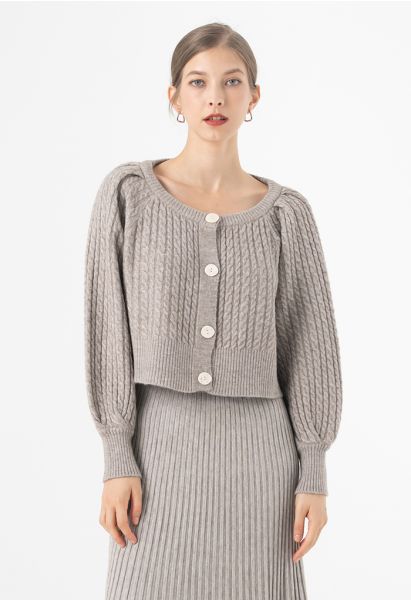 Cardigan court boutonné en tricot tressé en lin