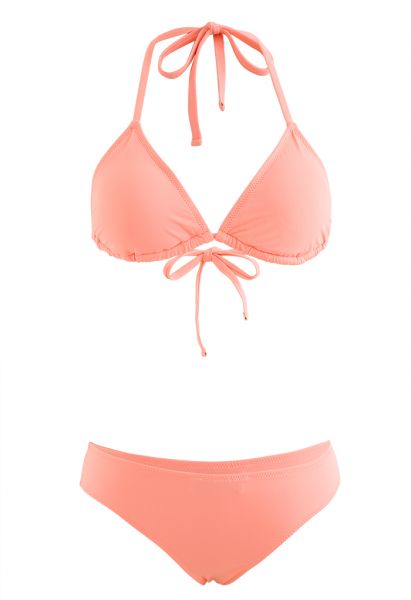 Ensemble de bikini taille haute rose clair à dos nu
