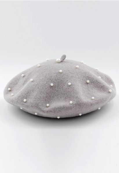 Chapeau béret fait main en mélange de laine perlée en gris