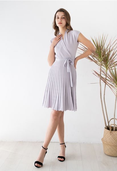 Robe en Tricot Plissée Sans Manches Enveloppée en Lavande