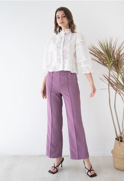 Pantalon coupe droite à taille boutonnée Simplicity en violet