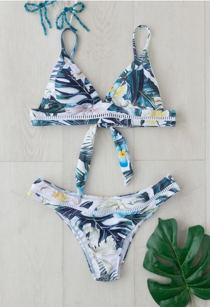 Ensemble de bikini noué au dos à feuilles tropicales