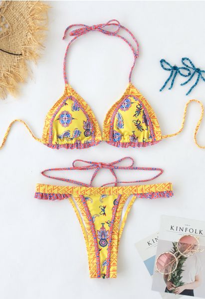 Ensemble de bikini Boho Bohème Attache-String en jaune