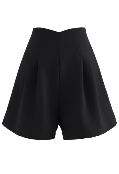 Short plissé à taille cousue en noir