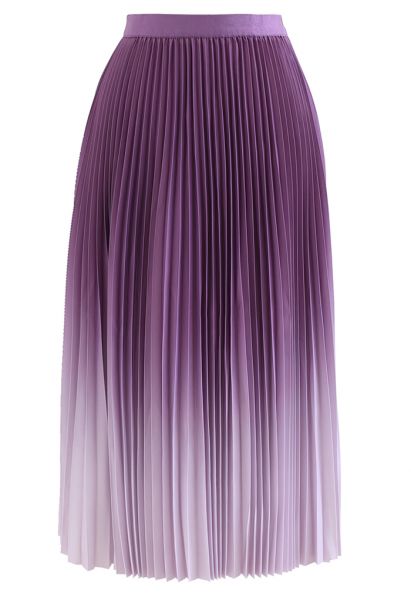 Jupe mi-longue plissée violette dégradée