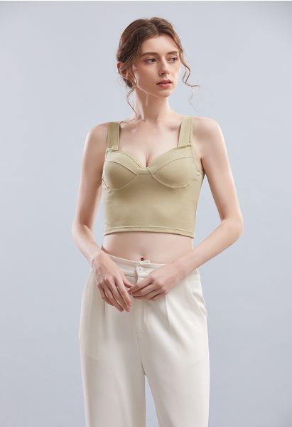 Débardeur bustier de couleur unie en vert pois