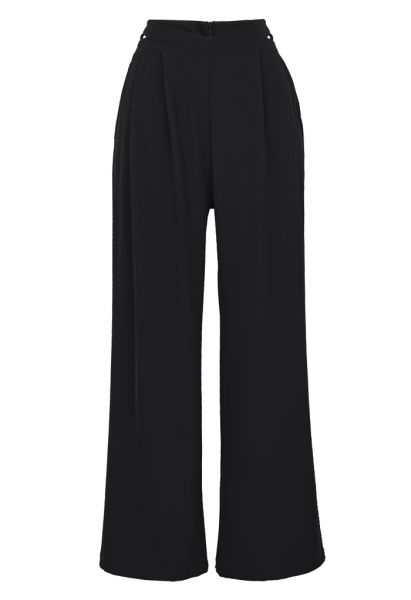 Pantalon large à taille découpée en noir