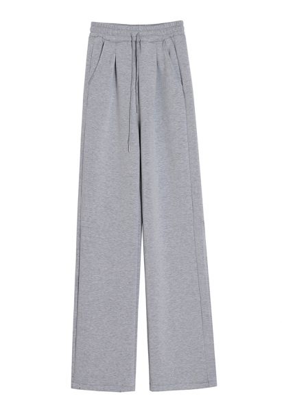 Pantalon droit à la taille avec cordon de serrage en gris