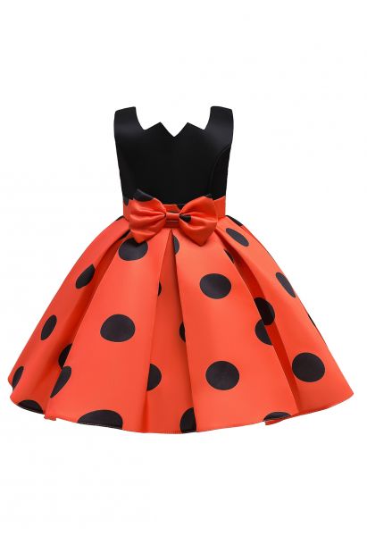 Robe de Princesse Plissée Bowknot à Pois en Orange