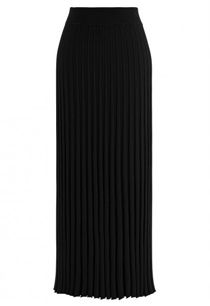 Jupe longue en tricot ultra-doux à ourlet lettue en noir