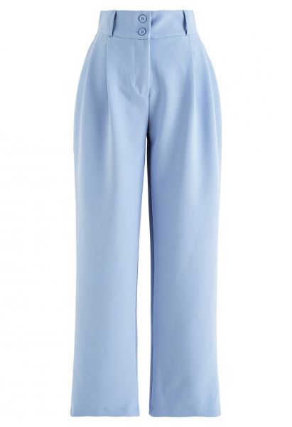 Fascinant pantalon drapé à jambe droite en bleu