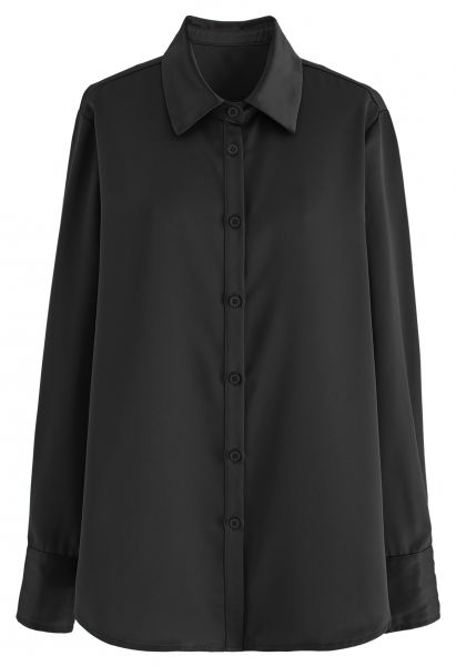 Chemise boutonnée au fini satiné en noir