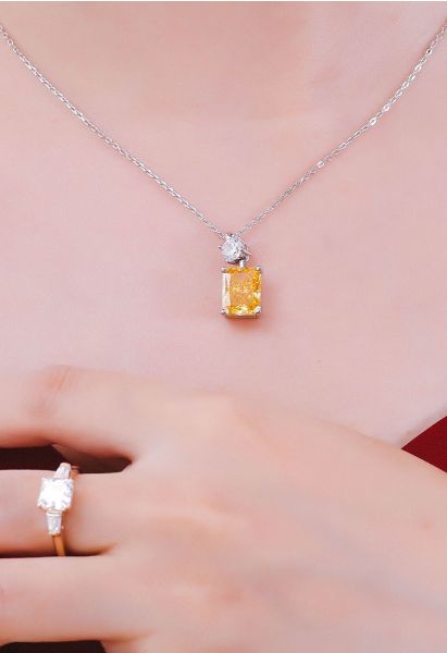 Collier de zircon cubique en cristal jaune pur