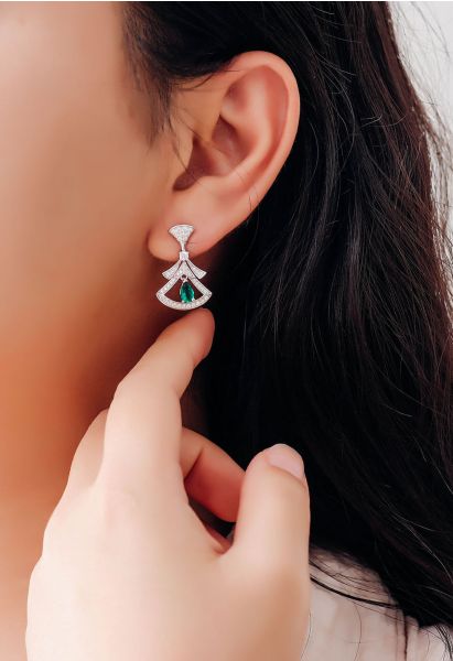 Boucles d'oreilles évidées en forme d'émeraude en forme d'éventail