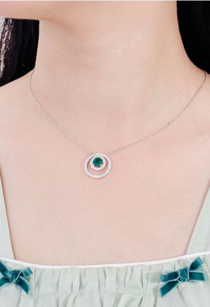 Collier Gemme Émeraude Double Cercle