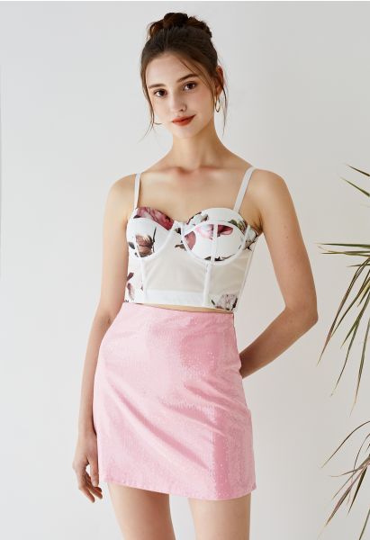 Crop Top Bustier Blooming Flower en Blanc