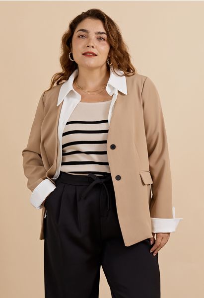 Élégant faux blazer deux pièces en tan