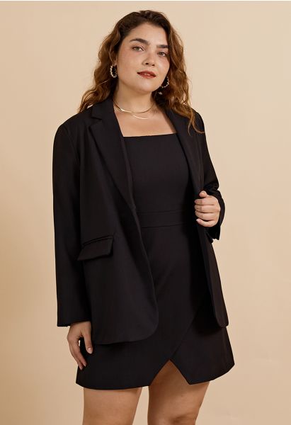 Blazer à poche à rabat de couleur unie en noir