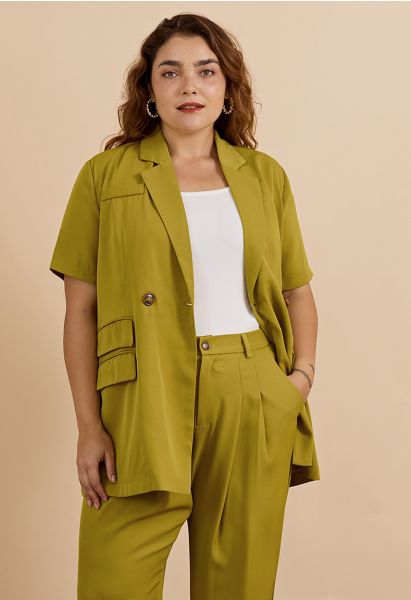 Blazer à manches courtes avec poches à rabat en vert mousse