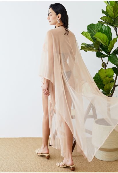 Kimono évasé en tulle chatoyant en rose