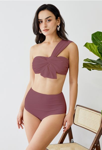 Ensemble de bikini à une épaule Sweet Knot en rouge rouille