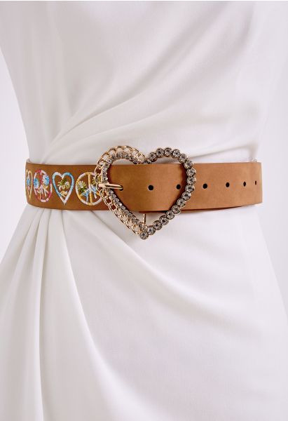 Ceinture Brodée Floral Coeur Strass