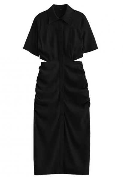 Robe chemise froncée sur le côté à la taille avec découpe en noir