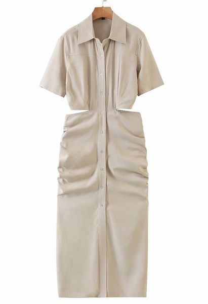 ROBE CHEMISE FRONCÉE SUR LES CÔTÉS À LA TAILLE DÉCOUPÉE