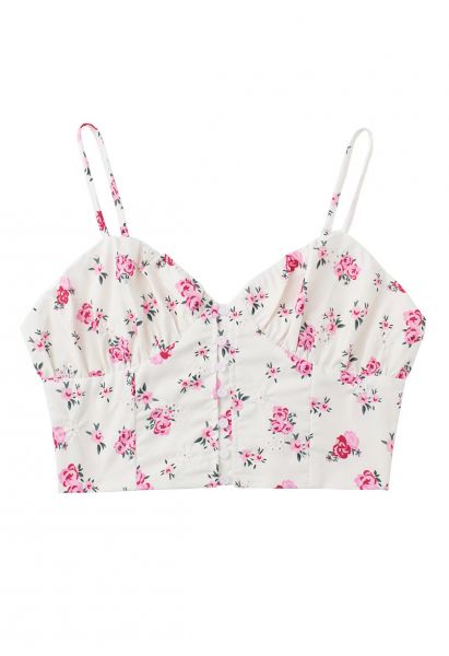 Crop top bustier fleuret brodé à œillets