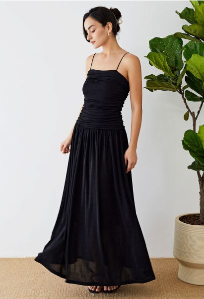 ROBE MAXI CARACO ÉLÉGANCE FRONCÉE EN NOIR