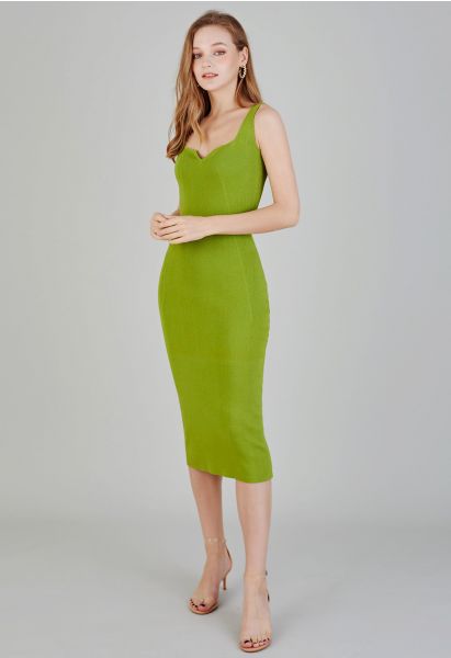 Robe moulante en tricot à encolure crantée en citron vert