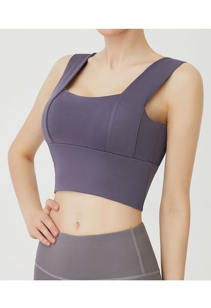 Soutien-Gorge de Sport pour Impact Moyen avec Coutures à Bretelles en Violet