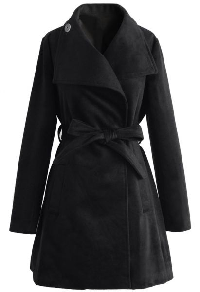 Urbain Chic Manteau Ceinturé en Laine Noir