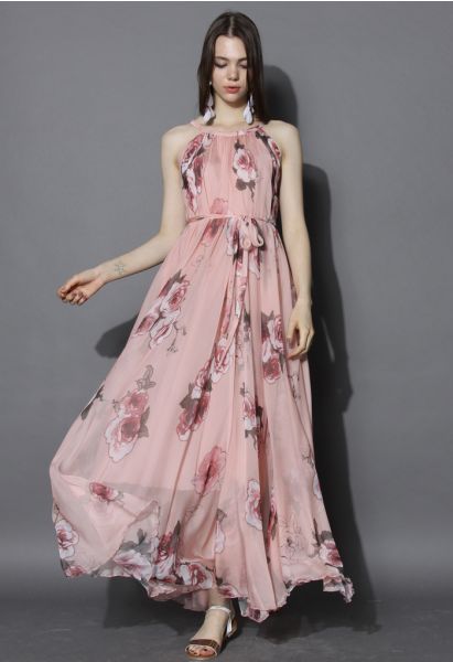 Roses Panachées Robe Longue