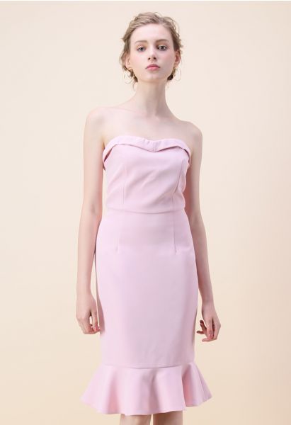 Robe simple moulante sophistiquée sans bretelles en rose