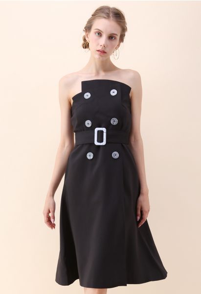 Charmante robe bustier à double boutonnage en noir