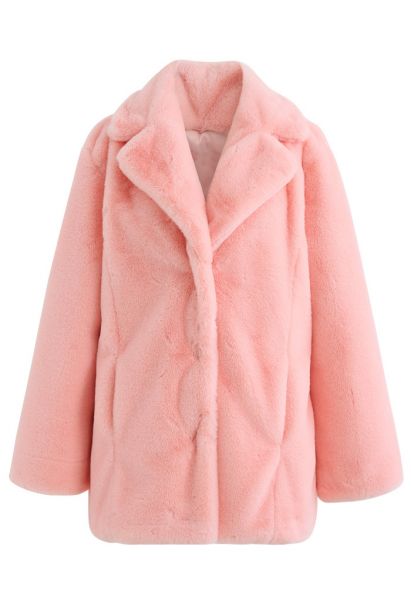 Manteau en Fausse Fourrure Rose Chamallow